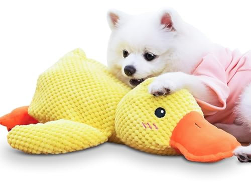 Frundoo Antistress Ente Hund, 2025 New Hundespielzeug Ente, Quietschendes Plüsch Spielzeug, Interaktives Spielzeug für Hunde, Plüsch Soundspielzeug für Hunde-L