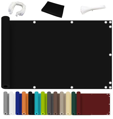 Ziligengsheng für Balkon Balkon Blickdicht Sichtschutz, Witterungsbeständig und Wasserabweisend,Terrasse & Garten 200x400cm, Schwarz