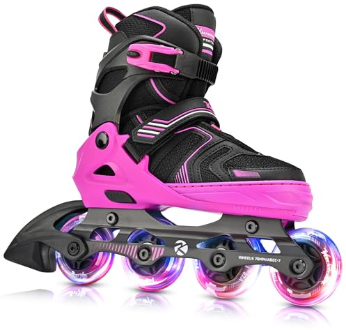 Kuxuan Skates Verstellbare Inline-Skates für Jungen Mädchen Kinder mit Leuchträdern, Teenager-Skates für Anfängerinnen Frauen