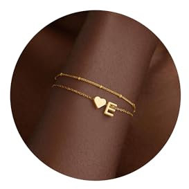 TINGN Armband Damen Gold, 14K Vergoldete Herz Armband mit Buchstaben E Armkette Mädchen Gold Schmuck Damen Personalisierte Geschenke für Frauen Freundin Mutter Zum Geburtstag Hochzeit Muttertag