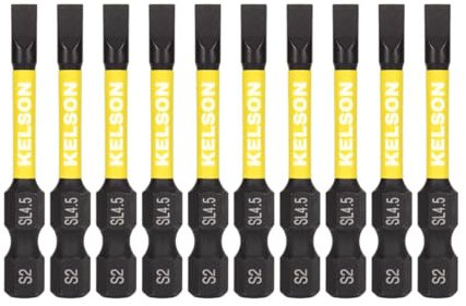 10 x KELSON 4.5mm Flat-Head 50mm Impact Rated Screwdriver Bits Slotted Slot SL4.5 1/4 Universal