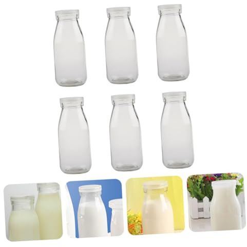 KICHOUSE 6pcs Heat Resistant Milk Glass Bottles Insulated Bottles Straw for Yogurt Home