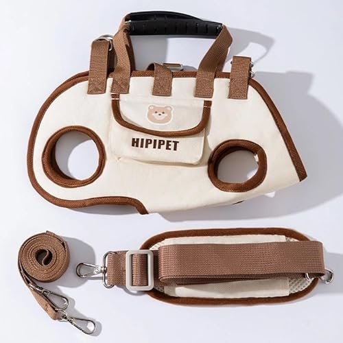 HIPIPET Hundetragerucksack, tragbare Haustier-Umhängetasche mit Leine, für kleine Hunde 1,8-8,2 kg, Beige (Braun, S)