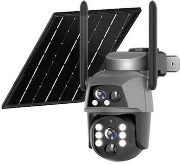 PEGATISAN 4G LTE Kabellos Außen Überwachungskamera mit 2 Objektiv, 355° PTZ Kamera mit Solarpanel & 8000mAh Akku, 8 IR-LEDs & Flutlicht für Nachtsich & Beleuchtung, Dual-PIR KI-Erkennung, 32GB MicroSD