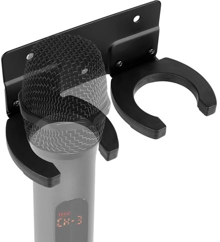 Geekria for Creators Microphone Wall Mount Holder, Wired and Wireless Mics Storage Hanger, Space-Saving Design for Home, Office, Recording Studio, Easy Installation (Two Seater/Black)