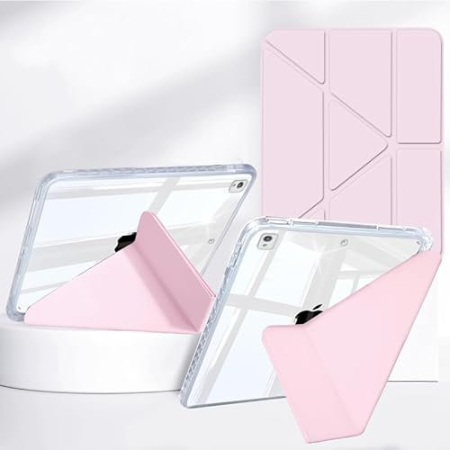 Rosbtib Funda para iPad 9/8/7 Generación Modelo 2021/2020/2019 10.2 Pulgadas, Soporte Plegable abatible Multi-View, Panel Trasero Transparente con Soporte para bolígrafo, Rosa