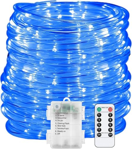 SUAVER LED Lichterschlauch Außen Wasserfest LED Schlauch Lichterkette mit Fernbedienung 8 Modi,Batterie Seil Licht für Party Hochzeit Weihnachten Dekolicht Tube String Lichter (Blau, 10m 100LED)