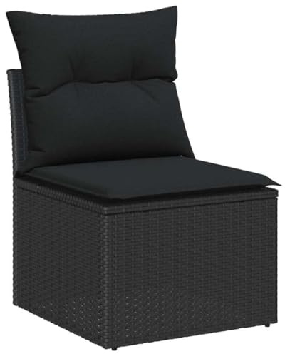 vidaXL Gartensofa-Set mit Speicher 6 pcs Schwarz Poly-Rattan, Modularer Garten- und Terrassen-Sofa, Outdoor-Sitzplatz, robust, UV-beständig, perfekt zum Chillen