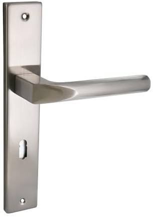 domino Türgriff 72 Drückergarnitur BB-Buntbart Set Langschildgarnitur Türklinke für Zimmertür, Bürotür, Kellertür & Innentür L-Form Türbeschläge aus Aluminium Nickel CONO M9