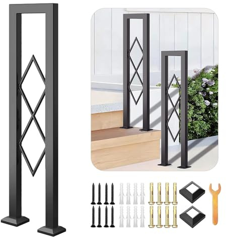 YUJEYHD Innengeländer U-förmiges Treppengeländer, 75-110 cm Schmiedeeisen Handlauf für Veranda, Flur, Loft und Außentreppen, Modernes Diamant Dekor Sicherheitszaun (Schwarz, 110cm)