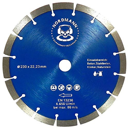 NORDMANN DIAMANTTECHNIK Disque diamant à tronçonner N-12 Ø 230 mm x 22,23 mm alésage, disque diamant pour béton, béton armé, brique et brique (230 x 22,23 mm (plus))
