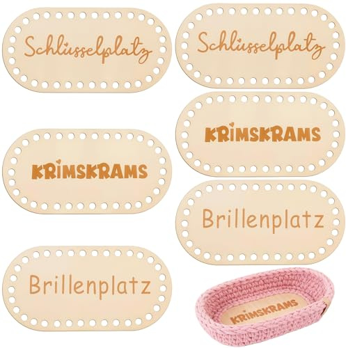 SORAYUXI 6 Stück Korbboden zum Häkeln Holzboden zum Häkeln,Holzboden für Häkelkorb Holzbasis Ovaler Taschenboden Korb Flechten Set für DIY Korbflechten Liefert Basteln