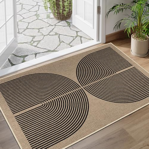 Capslpad Fußmatte außen und Innen 80 x 120 cm, Jute Aussehen rutschfeste Schmutzfangmatte Dünne Türmatte, Waschbar Fussmatte Aussen für Haustür, Eingangsbereich, Balkon
