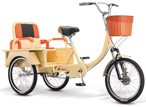 LSQXSS Dreirad-Cruiser mit klappbarem Sitzbezug für Passagiere und Gepäck, Verstellbarer Sattelstütze, 20-Zoll-Geländerädern, Erwachsenen-Dreirad mit Vorderradfederung, Zweikettenantrieb