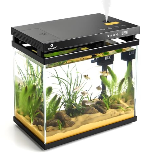 fishkeeper Mini Aquarium mit Filter, Feeder, LED, Selbstreinigende Pumpe | 8.6L Nano Aquarium Komplettset, Smart Klein Aquarien Set komplett mit Aromatherapie, Luftbefeuchter