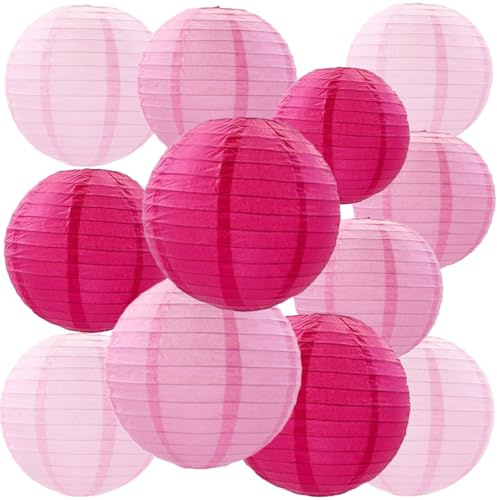 We Moment Zone 12 Stück Papier Lampions Rosa Runde Papierlaterne Papier Laterne für Lampenschirm Rosa Deko, Geburtstagsfeier,Hochzeitsdekorationen，Gartenparty Deko