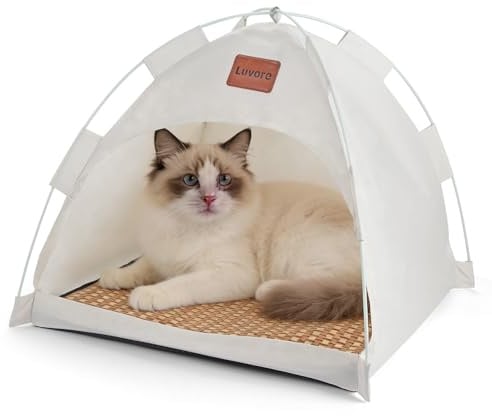 Luvore Tente Lit de Chat Portable 48x48x42cm, Tente pour Animal Domestique, Aucune Installation requise, Nid avec Coussin Amovible, Tipi pour Chiens, Chats, Lapins