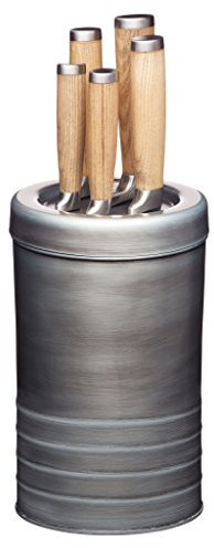 KitchenCraft Industrial Kitchen 5-Piece Stainless Steel Knife Set and Knife Block, 13.2 x 13.2 x 36.2 cm, Grey/Beige