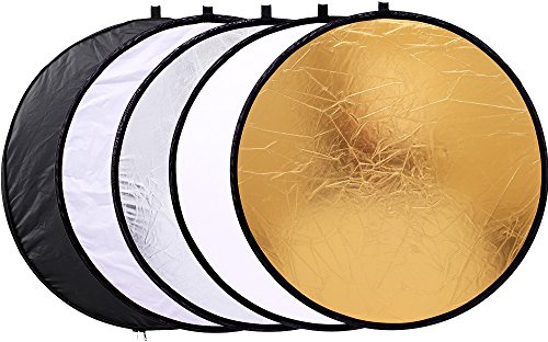 5-in-1 Lichtreflektor für Studio-/Außenbeleuchtung, tragbar, zusammenklappbar, mit Tasche, 60 cm, transparent, Silber, Gold, Weiß und Schwarz
