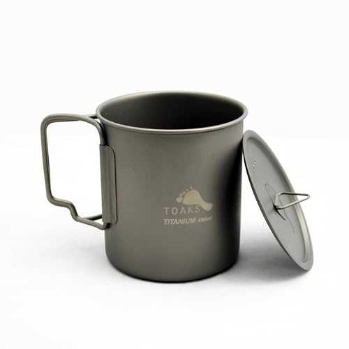 TOAKS Tasse de Camping en Titane 450 ML, CUP-450 with Lid, 15.2 Ounce
