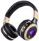 SUAVER Bluetooth Headphones, Foldable Headphones LED Display Screen Hi-Fi Stereo Wireless Headset, Bluetooth Earphones with Mic,Support FM Radio TF Card for PC/Cell Phones(Black/Gold)
