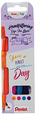 Pentel Sign Pen Brush Touch 4er Set, sortiert, Faserschreiber mit pinselähnlicher Spitze, violett