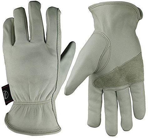 KIM YUAN Leder-Arbeitshandschuhe für Garten/Schneiden/Bau/Motorrad, für Damen und Herren, elastischer Bund mit verstärkter Handfläche, Größen: M/L/XL, weiß