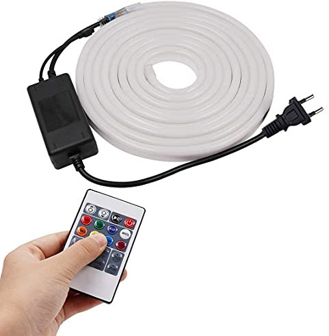 XUNATA 8M LED RGB Neon Streifen, 220V 230V 2835 120leds/m Dimmbares Diffusion LED Lichtband Schlauch mit 20 Tasten Fernbedienung und Kontroller (8m)