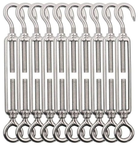 TooTaci M5 Spannschloss Edelstahl Seilspanner,10 Stück Drahtspanner,304 Edelstahl Stahlseil Seilspanngarnitur,Spannschloss Haken und Öse, für Rankhilfe Edelstahl Seilsystem,Gartendraht,Zaunspanner