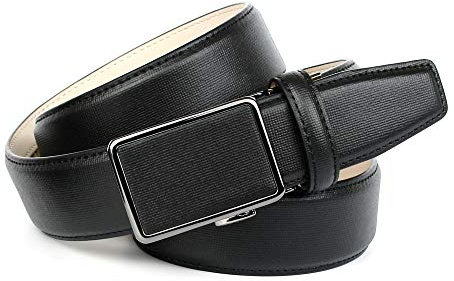 Anthoni Crown Gürtel Herren in Schwarz matt, Automatikgürtel mit Automatikschließe, Ledergürtel für Herren Anzug, Herren Hose oder Jeans, 35mm breit, kürzbar, 100