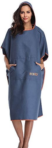 FLYILY Microfaser Surf Poncho Handtuch mit Kapuze Bademantel zum Schwimmen und Strand wechseln Einheitsgröße Alle Erwachsenen