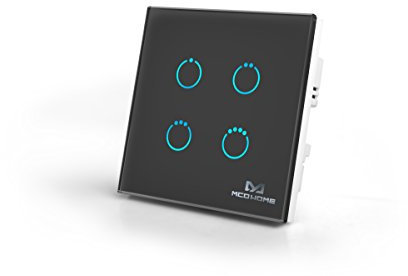 MCO Home Z-Wave Glass Touch Panel Switch, 4 relays, MH-S314, Black