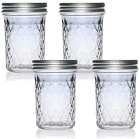 TAMUME Ensemble de Pots en Verre Transparent avec Couvercle à Vis Hermétique, Pot de Conservation des Aliments à Grande Ouverture, Pot de Sauce et Confiture Verre Ensemble de 4, 250ml