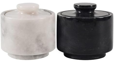 Marblous Krafts stilvolles Salzgefäß-Set aus Marmor, 7,6 x 7,6 cm Butterdose, Küchendekor für die Theke, Salz- und Pfefferbehälter, Butterbehälter und Teedose, Schwarz-Weiß