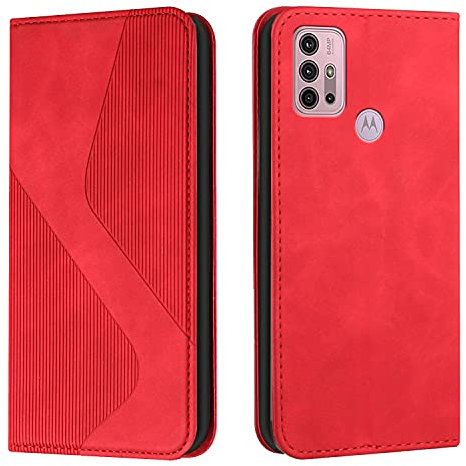 NEXCURIO Handy Hülle für Motorola Moto G30 / G20 / G10 Handyhülle mit Kartenfäch Klapphülle Klappbar Schutzhülle Leder Flip Wallet Case Cover Tasche Handytasche Stoßfeste - Rot