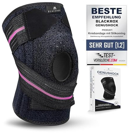 BLACKROX Kniebandage mit Silikonring [Vergleichssieger 2024] One Size | Damen & Herren | Stabilisierung für Knie & Meniskus | Perfekt für Sport, Kraftsport & Bodybuilding | GENUSHOCK | Schwarz/Pink