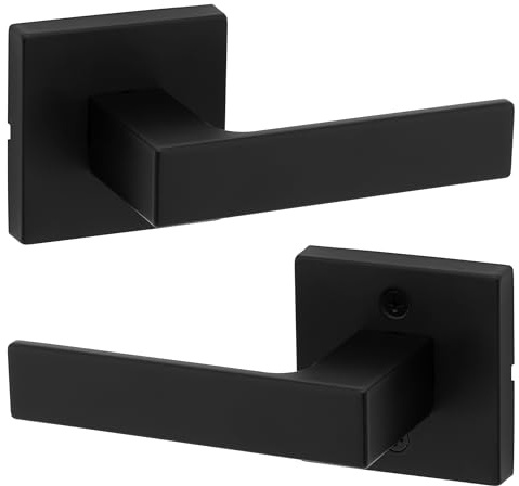 Kwikset Singapore Interior Passage Door Handle, Lever For Closet and Hallway Doors, Reversible Non-Locking Handle Lever, Matte Black, with Microban Protection