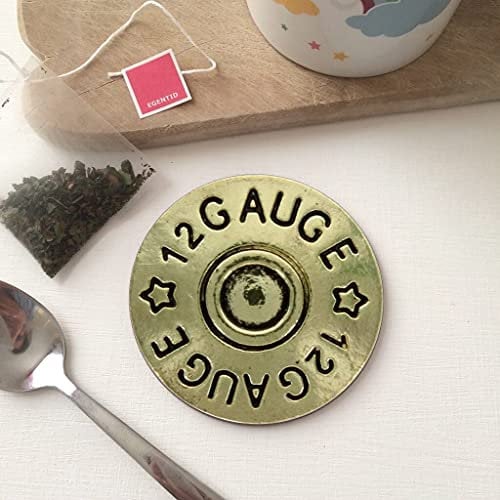 BigBazza Round Circle Wood Gift Coaster Coffee Tea Office Kitchen Novelty Cup Work Mug - 12 Gauge Shotgun Weapon inspired