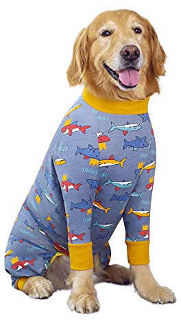 Hunde-Rehabilitationsanzug nach Operationen, weiche, langärmelige Hunde-Neuter-Shirt, konische Alternativen, verhindert Lecken, chirurgische Einteiler für große und mittelgroße (2XL, Hai)