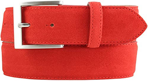 BELTINGER Hochwertiger Gürtel mit Edelstahl-Gürtelschnalle aus Veloursleder 4 cm | Velour-Ledergürtel für Damen Herren 40mm | Wildleder-Gürtel 4cm | Rot 90cm