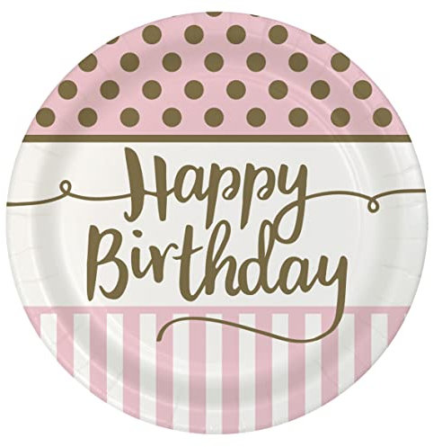 Creative Party Happy Birthday Paper Dinner Plate, Pink Chic