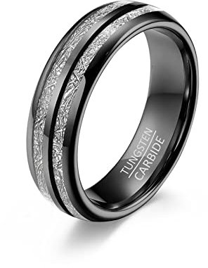 Skcess Anelli da uomo in oro rosa, anelli da uomo in tungsteno, doppia scanalatura, regali da uomo, Senza Gemstone