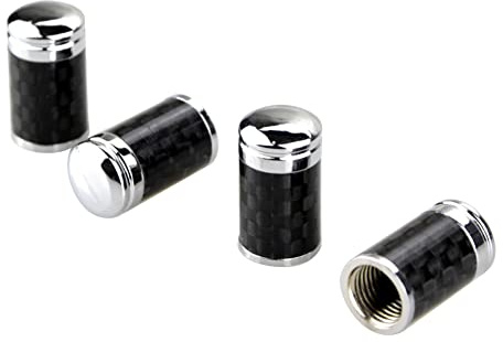 BYNYXI 4 Stück Auto Reifen Ventilkappe, Carbon Ventilkappe Kohlefaser Muster Ventilabdeckung Staubdicht Radventilkappen Ventil Kern Kappe Ventildeckel für Auto Motorräder LKW SUV, 18mmx10mm