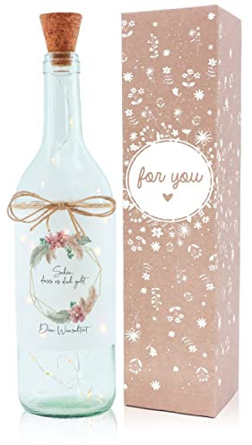 OWLBOOK Schön, dass es dich gibt Boho Flaschenlicht personalisiert Geschenke für Frauen Geschenkideen für Freundin Frau Ehefrau Partnerin zum Geburtstag Valentinstag Jahrestag Weihnachten
