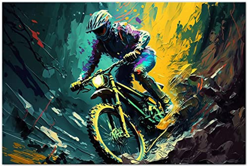 PRINTONIA Leinwand-bild 120x80cm Fahrrad Rad MTB Mountainbike Abstrakt Radsport Art Bilder Dekoration Wandbild Kunstdruck