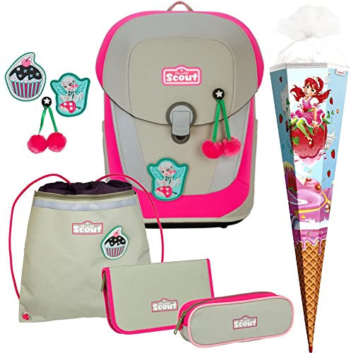 Scout Sunny II mit Funny Snaps® PINK Cherry Schulranzen-Set 5tlg. mit SPORTBEUTEL und SCHULTÜTE