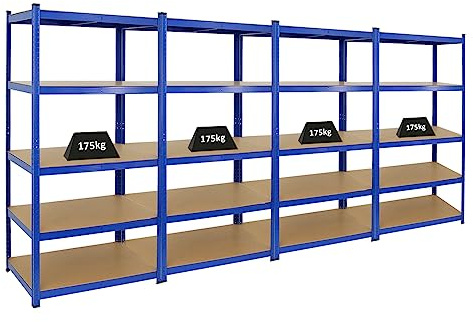 PROREGAL Mega Deal 4X Schwerlastregal Taurus Blau 180x90x60cm mit Fachlast 175kg Kellerregal, Steckregal, Garagenregal, Lagerregal