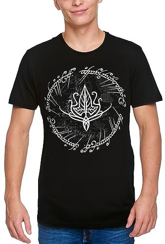 Elbenwald Herr der Ringe T-Shirt mit Elbenblatt Motiv für Herren Damen Unisex Baumwolle schwarz - XL