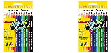Eberhard Faber 518412 - TRI Winner Buntstifte in 12 Farben, Minenstärke 5 mm, bruchsicher und ergonomisch dreiflächig, im Kartonetui, zum Malen, Illustrieren und Zeichnen (Packung mit 2)