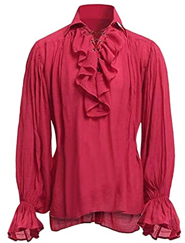 Mittelalter Hemd Herren Rüschenhemd Gothic Kleidung Herren Shirt Steampunk Herren Langarmshirt Viktorian Viking Pirat Vintage Renaissance Hemden für Männer Halloween Kostüm Karneval Cosplay Tops